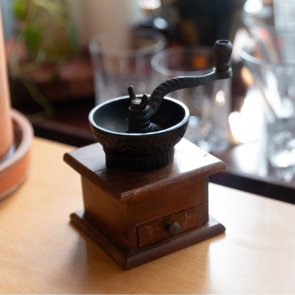 Antique coffee grinder - wood and iron